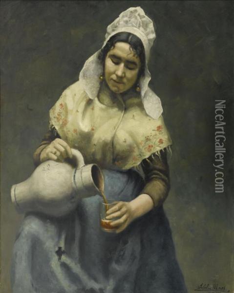 Maidservant With A Pitcher. Oil Painting - Adolphe Maes