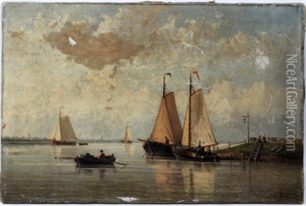 Sailboats At The Shore Oil Painting - Hendrik Hulk
