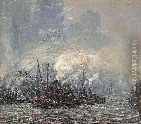 Coming Up The Harbor, New York Oil Painting - Frederik Usher Devoll