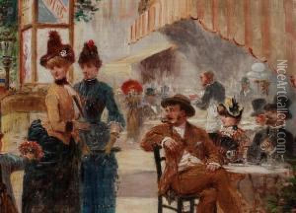 Pariser Boulevard-cafe-szene Oil Painting - Paul Vogler