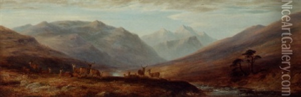 Glen Dee In Mar Forest Oil Painting - James William Giles