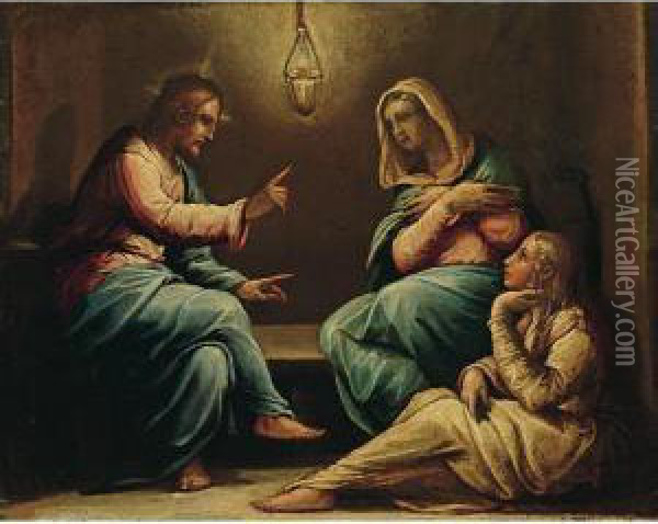 Cristo Nella Casa Di Marta E Maria Oil Painting - Giorgio Vasari