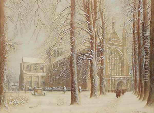 Winchester Cathedral in the snow Oil Painting - Frederick E.J. Goff