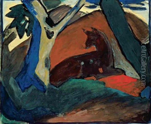 Kauerndes Reh Oil Painting - Franz Marc