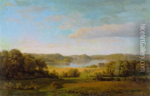 Landschaft In Ostholstein Mit Einem Schafer Und Seiner Herde Oil Painting - Ludwig Heinrich Theodor (Louis) Gurlitt
