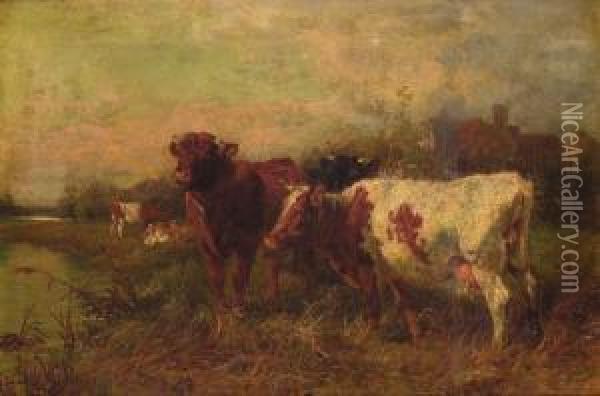 Cows At Pasture Oil Painting - Charles Ii Collins