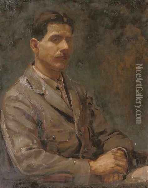 Portrait of an officer, seated half-length, in military uniform Oil Painting - English School