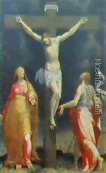 Il Crocifisso Tra I Dolenti Oil Painting - Domenico (del Riccio) Brusasorci