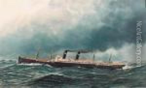 Full Steam Ahead, The 'vaderland' On A Choppy Sea Oil Painting - Antonio Nicolo Gasparo Jacobsen