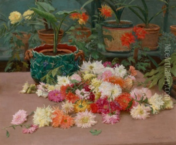 Cuttings In The Greenhouse Oil Painting - Gaylord Sangston Truesdell