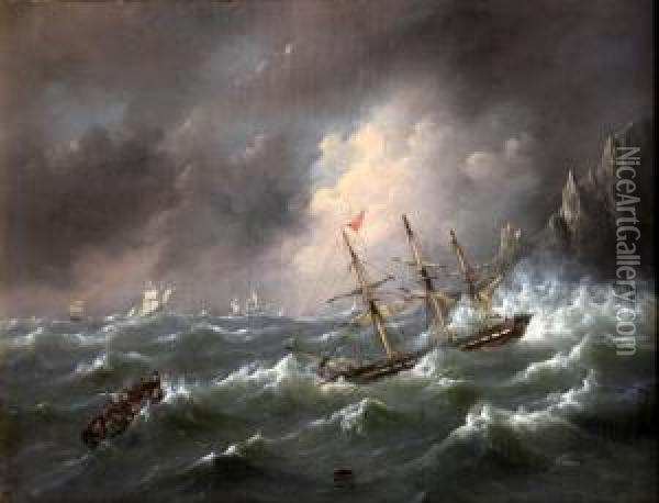 Driemaster In Een Storm Oil Painting - Govert Van Emmerik