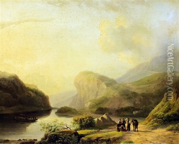 Landscape With Mountains And River Landscape Oil Painting - Arnoldus Antonius Christianus van't Zant