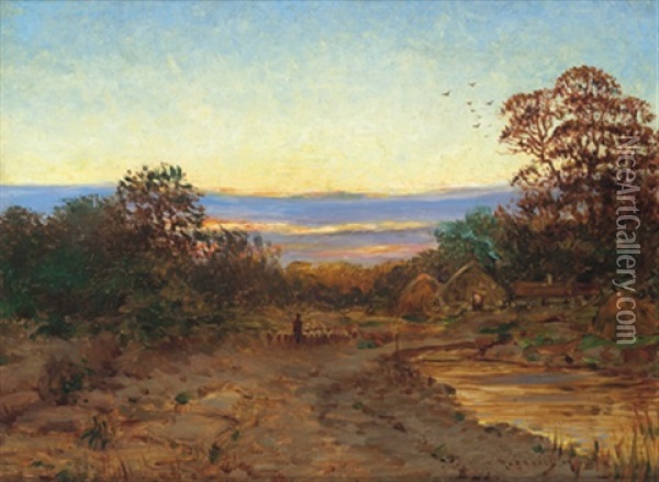Schafer In Abendlicher Landschaft Oil Painting - Mark Rubovics
