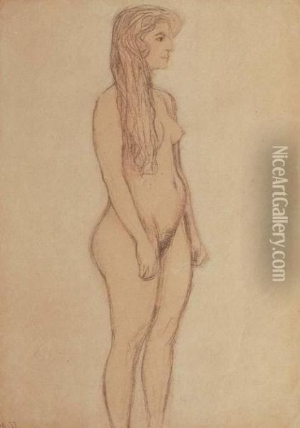 Stehender Madchenakt Im Profil Nach Rechts Oil Painting - Gustav Klimt