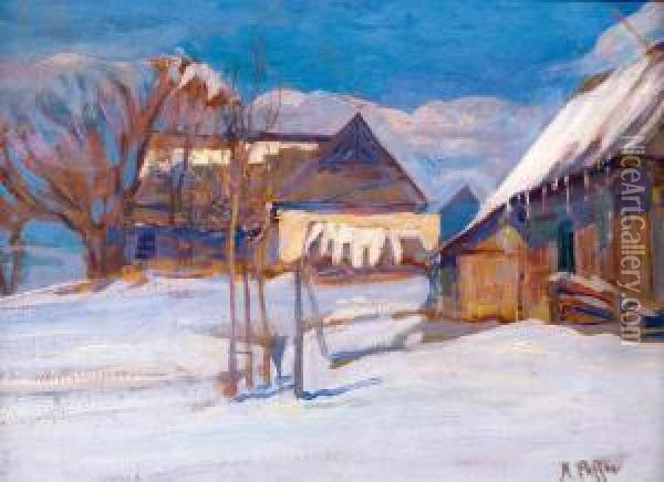 Pejzaz Zimowy Z Bukowiny Oil Painting - Marian Puffke