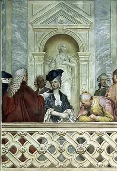Group of seven notaries including one ecclesiastical figure Oil Painting - Michelangelo Morlaiter