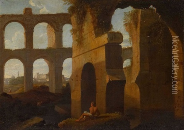 Romische Ruinenlandschaft Oil Painting - Cornelis Van Poelenburgh