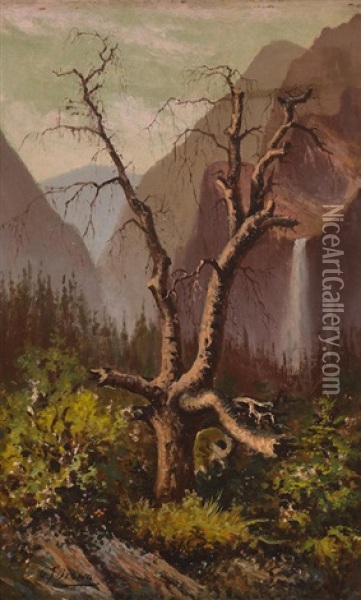 Tree Near Bridal Veil Falls, Tree In Yosemite Valley (a Pair) Each Oil Painting - Grafton Tyler Brown