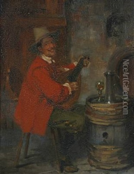 Scene From An Inn With A Musician Oil Painting - Victor Schivert