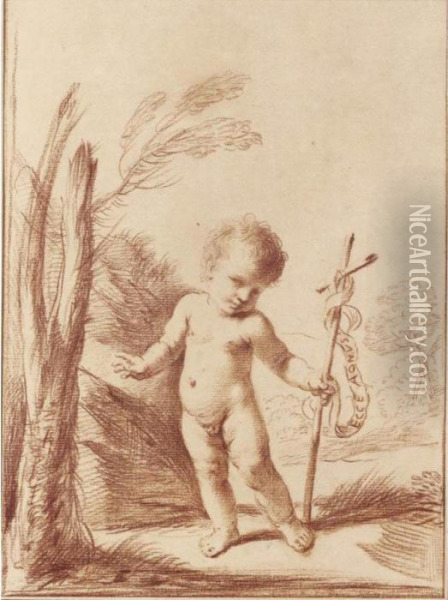 The Infant St. John The Baptist Standing In A Landscape Oil Painting - Guercino