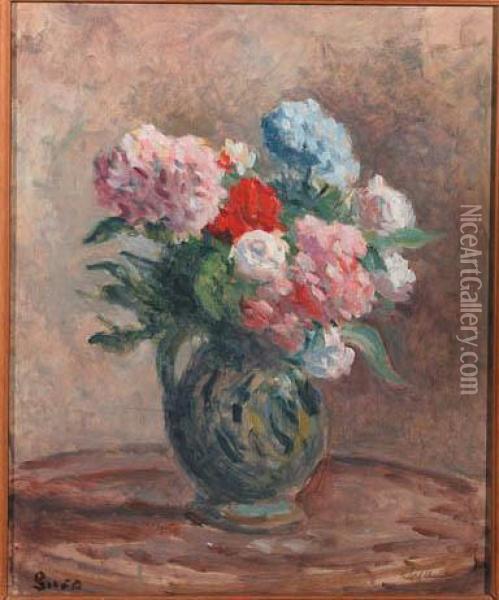A Still Life With Flowers In A Vase Oil Painting - Maximilien Luce