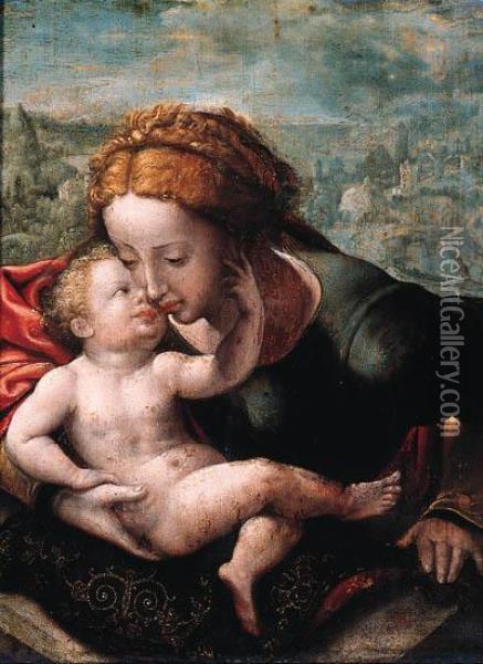 The Madonna And Child, A Landscape Beyond Oil Painting - Jan Sanders Van Hemessen
