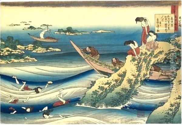 Ono No Takamura From The Series 'Hyakunin Isshu No Ubaga Etoki' Oil Painting - Katsushika Hokusai