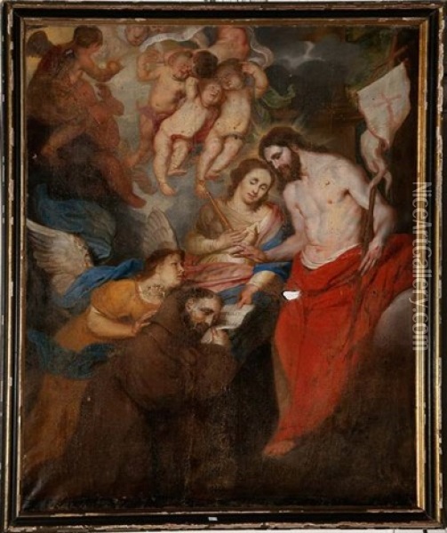 Le Christ Remettant Une Indulgence Oil Painting - Jose (Jusepe) Leonardo de Chavier