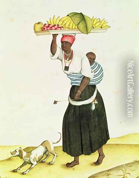 A Woman Carrying a Tray of Fruit on her Head Oil Painting - Carlos Juliao