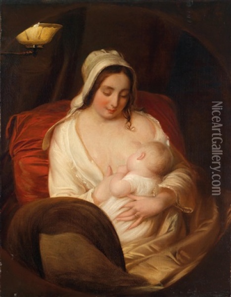 Eine Junge Mutter Ihr Kind Stillend Oil Painting - John Opie