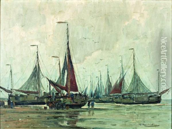 Vissersboten Op Het Katwijkse Strand Oil Painting - Wilhelm Hambutchen