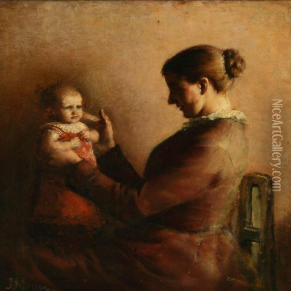 Mother And Child Oil Painting - Jens Hansen-Aarslev