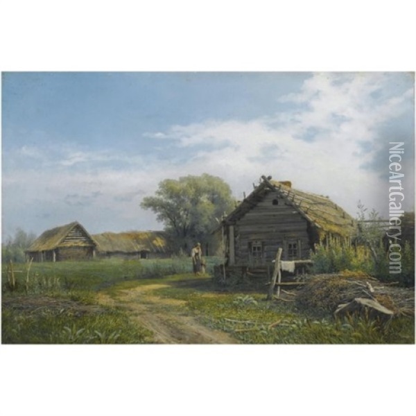 Farmhouse Oil Painting - Mikhail Petrovich (Baron) Klodt von Jurgensburg