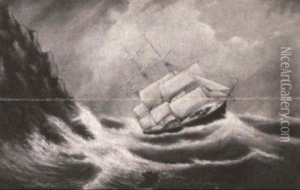 Ship In A Storm Oil Painting - Clement Drew