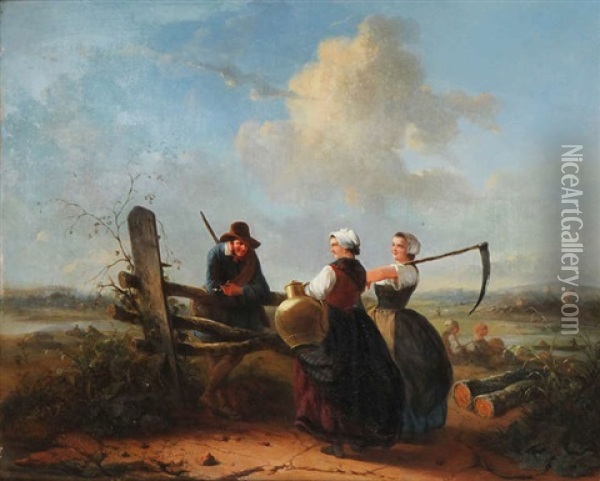 Drie Rustende Personages Op Het Veld Oil Painting - Hendricus-Jacobus Burgers