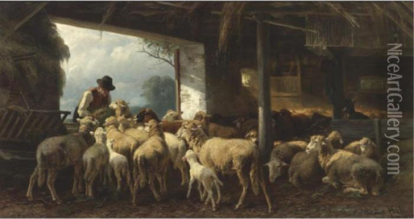 Feeding The Sheep Oil Painting - Christian Friedrich Mali