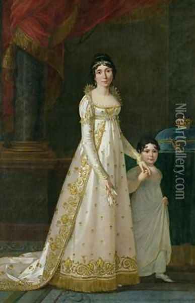 Portrait of Marie-Julie Clary 1777-1845 Queen of Naples with her daughter Zenaide Bonaparte 1801-54 Oil Painting - Robert-Jacques-Francois-Faust Lefevre