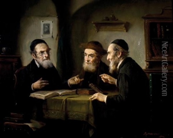 Three Scholars Oil Painting - Lajos Koloszvary