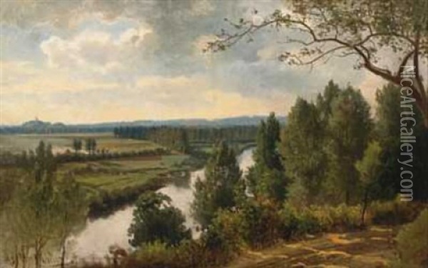 Landskap Med Elv Oil Painting - Morten Mueller