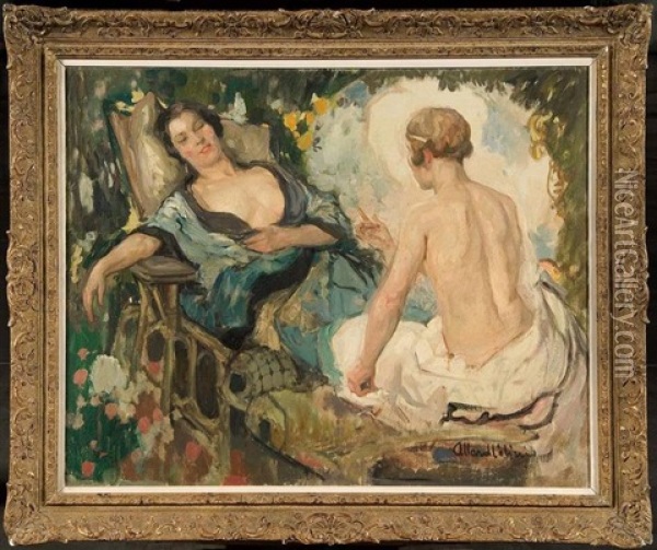 Les Deux Amies Au Jardin Oil Painting - Fernand Allard L'Olivier