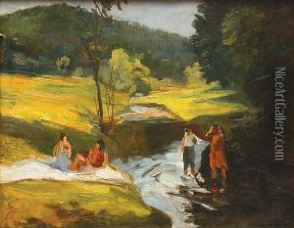 Postacie W Pejzazu, Ok. 1935 Oil Painting - Efarim I Menasze Seidenbeutel