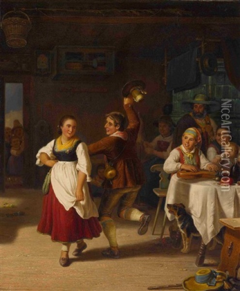 Tanz In Der Stube Oil Painting - Kaspar Kaltenmoser
