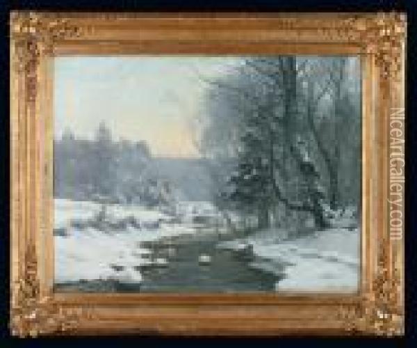 Zimowy Pejzaz Z Rzeka Oil Painting - Anders Anderson-Lundby