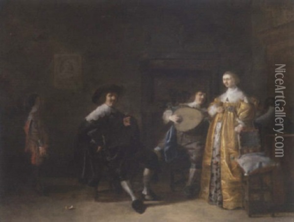 A Guardroom Interior With Courtesans Entertaining A Gentleman Oil Painting - Anthonie Palamedesz