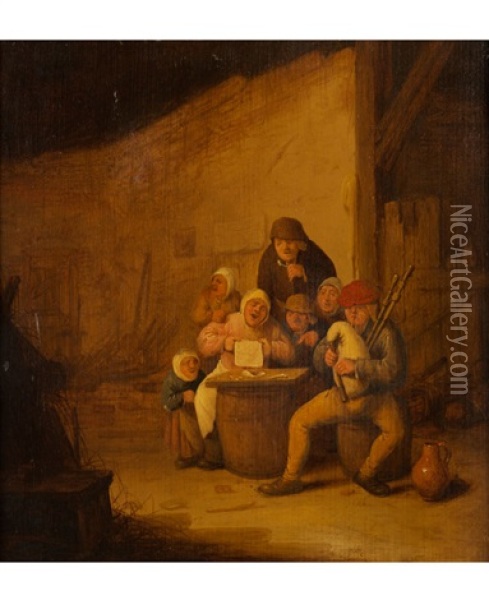 Bauernfamilie In Einer Kate Beim Singen Oil Painting - Bartholomeus Molenaer
