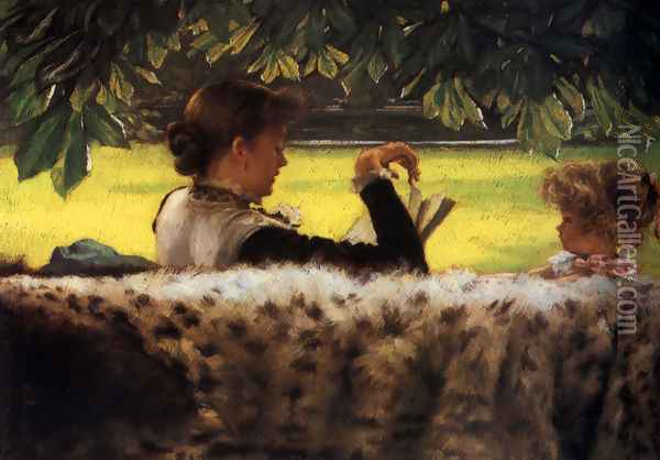Reading A Story Oil Painting - James Jacques Joseph Tissot