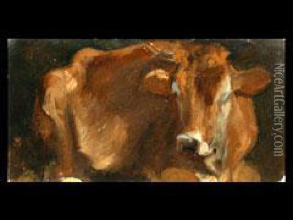 Studie Einer Kuh Oil Painting - Friedrich Johann Voltz