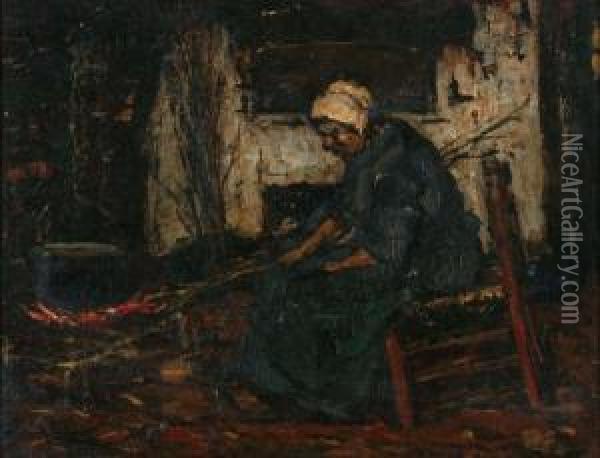 Boerenvrouw Bij Haardvuur Oil Painting - Suze Robertson