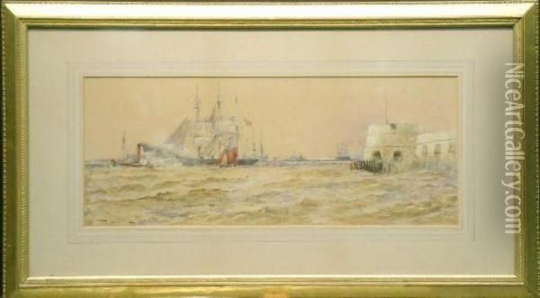 Off Portsmouth Oil Painting - Thomas Bush Hardy