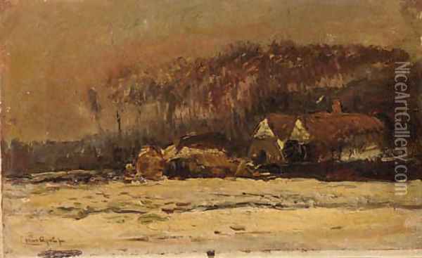 A farmstead in a winter landscape Oil Painting - Louis Apol
